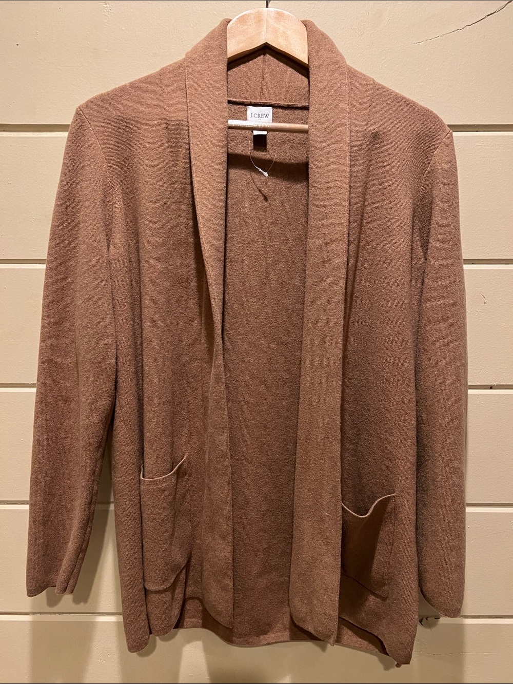 J. Crew Open-Front Shawl Collar Cardigan in Warm Brown